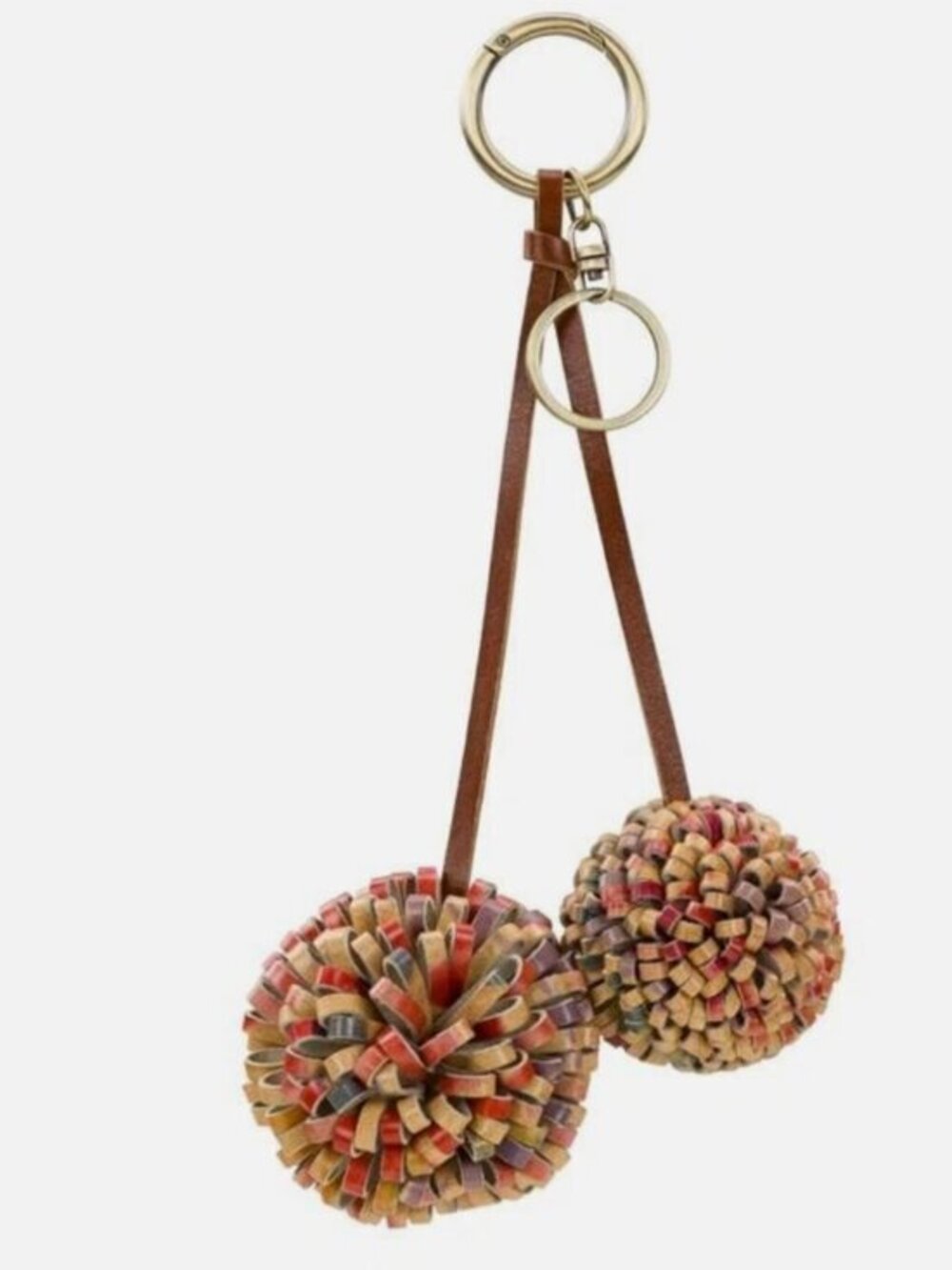 Patricia Nash Leather Pom Pom Key Fob Chain Agean Blooms NWT